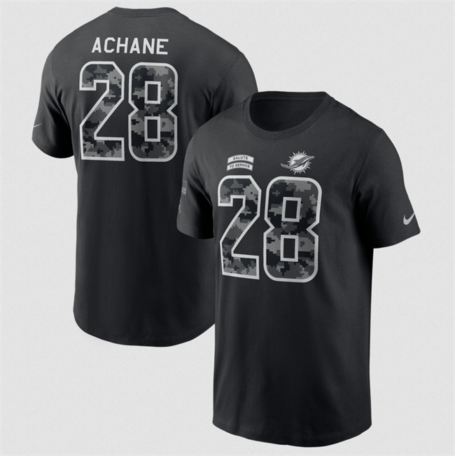 Men's Black Miami Dolphins #28 De’Von Achane 2026 Salute to Service Name & Number T-Shirt